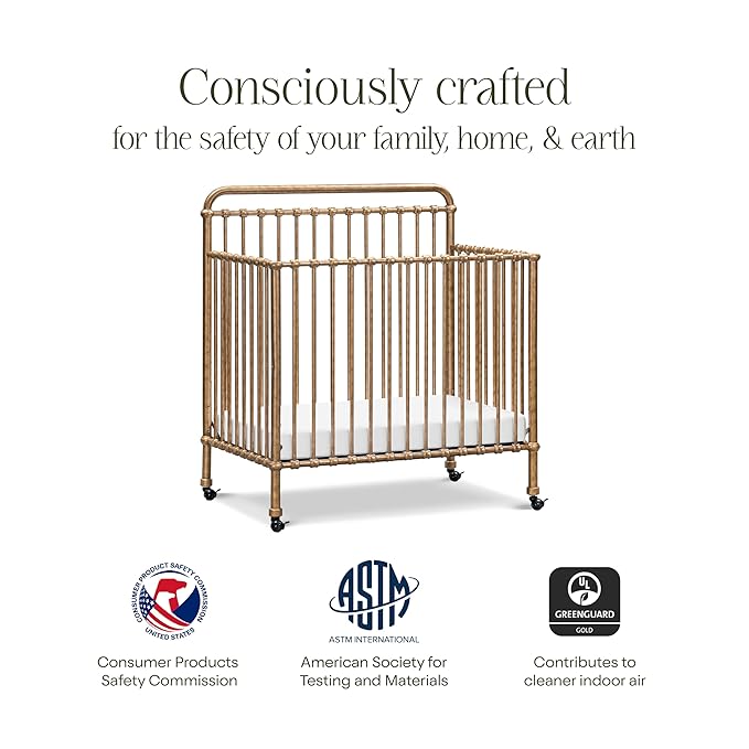 NAMESAKE Winston 4-in-1 Convertible Mini Crib w/Removable Wheels - Converts to Toddler Bed, Daybed & Twin-Size Bed - GREENGUARD Gold Certified - 4 Adjustable Heights - Durable Metal, Easy to Assemble