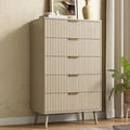 CARPETNAL Fluted 5 Drawers Dresser for Bedroom, 45" Tall Wooden Chest of Drawers with Rounded Corners, Gold Handles, Modern Storage Organizer for Bedroom, Hallway (Beige)