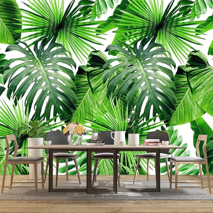 Tropical Green Botanical Leaf Wallpaper Bedroom Plant Mural Room Decor Living Room tv Background Large Wall Mural - 137"x96" (Not Peel and Stick)