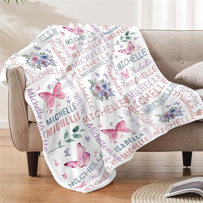 Personalized Baby Blankets, Custom Baby Blanket with Name for Girls,Gift for Chrismas Birthday Memorial Day, Customized Flannel Blanket for Kids Adults 32"X48"