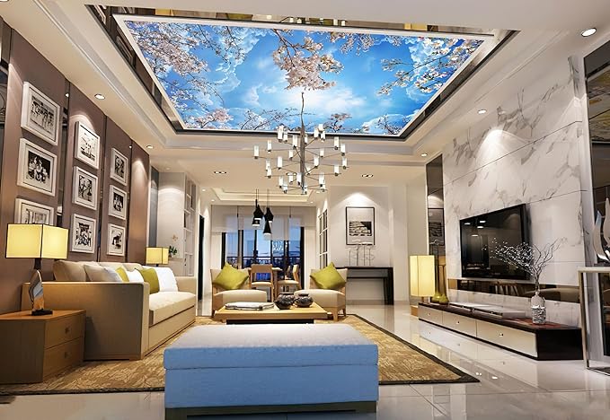 Sky Cherry Blossom Ceiling 3D Wall Mural Wallpaper 103" x 69"