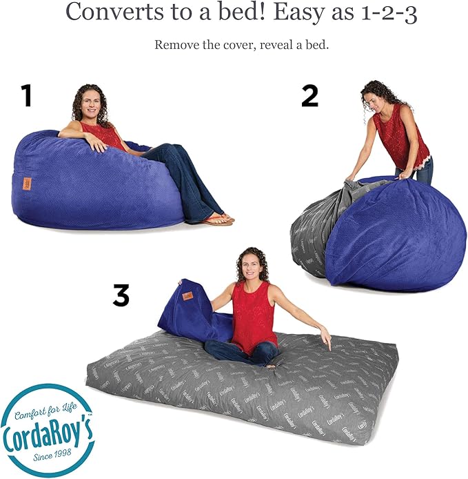 CordaRoy's Chenille Bean Bag-Convertible Bean Bag Chair-Machine-Washable Chenille Fabric Cover-for Basement,Living Room,Game Room,Dorm & More - Full Size - Navy | Made in The USA