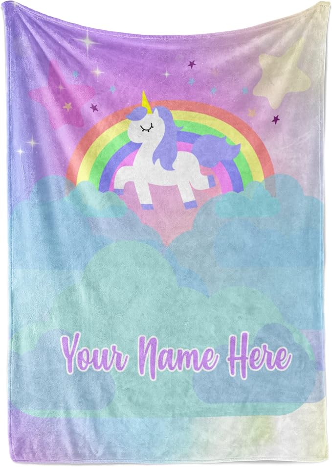 Personalized Unicorn Blanket for Girls | Kids Unicorn | Custom Plush Fuzzy Unicorns for Toddler | Customized Little Girl Throw Blankets | Baby Girl Sofa Bed Birthday (Fleece – 60x80)