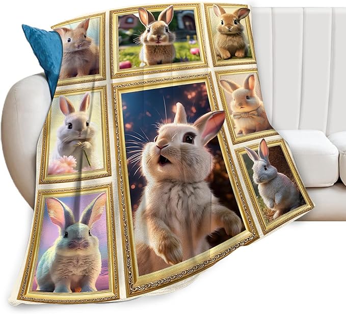 Rabbit Blanket Bunny Gifts for Girls Boys Woman Kids Rabbit Lover Throw Blankets Soft Blanket Warm Fleece Flannel Plush Blankets for Bed Sofa Couch 40"x50"