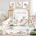 Personalized Baby Crib Bedding Set, 5 Pcs Custom Name Nursery Bedding Set for Girls Boys, Pink Forest Animals Baby Crib Set for Toddlers Infants, Double Layer Bedding Crib Sets Customized Gifts