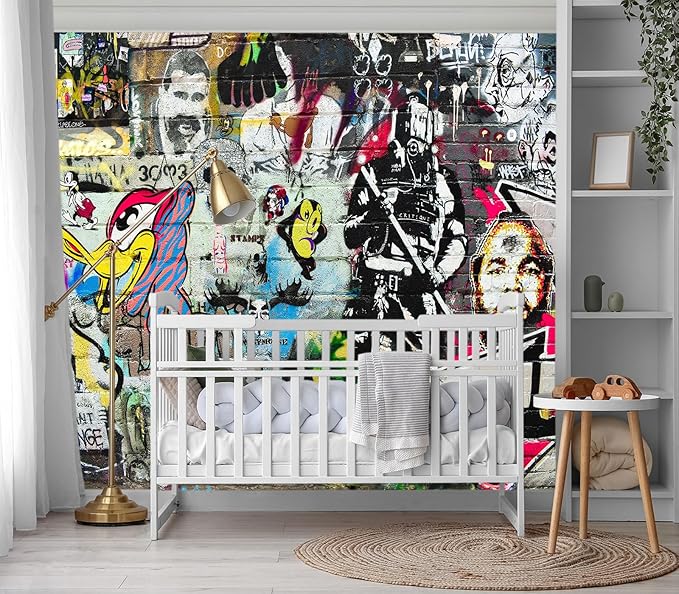 XMPMBM-Graffiti Art backsplash Large Decorative Wallpaper Bedroom Bathroom Nursery Room Wall Mural- W 154" X H 105" L- W 154" X H 105"（112 Square Foot）