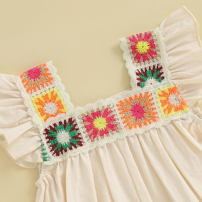 Baby Girl Romper Fall Clothes Ruffle Sleeveless Onesie Crochet Floral Bubble Romper Infant Bodysuit Boho Outfit