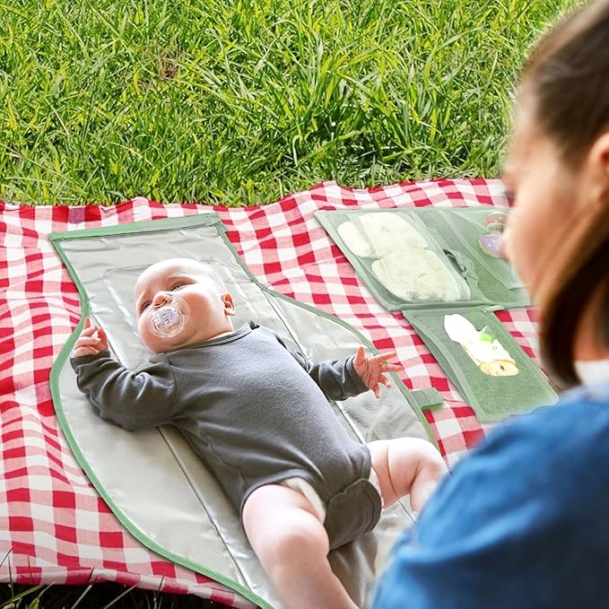 Portable Changing Pad for Baby, Travel Diaper Changing Pad for Newborn, Large Waterproof Baby Changing Mat, Foldable & Detachable Diaper Changing Station with Baby Wipes Pockets, Baby Stuff by Pillani