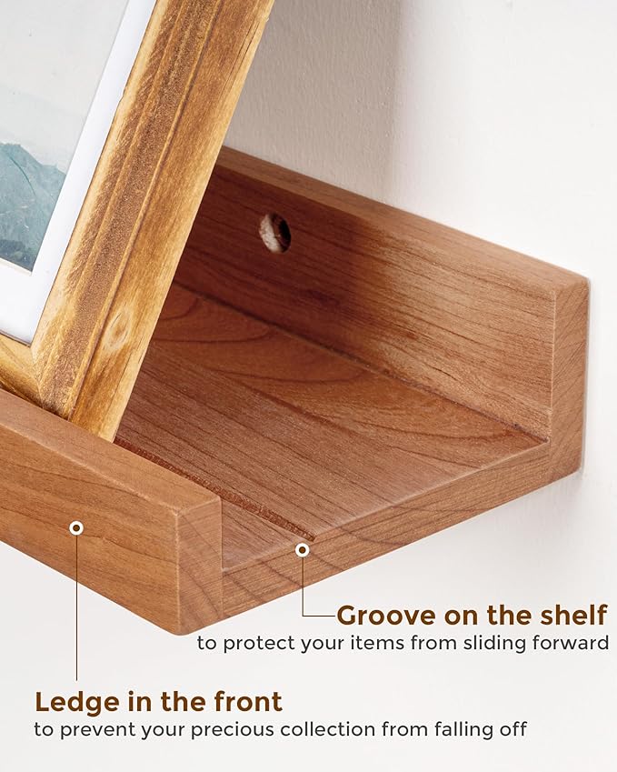 Axeman Cherry Picture Ledge Shelf, 55 Inch Floating Shelves Set of 2, Solid Wood Wall Shelves with Lip, Wall Decor Storage for Bedroom Living Room Bathroom Kitchen Nursery Photo, Natural Cherry