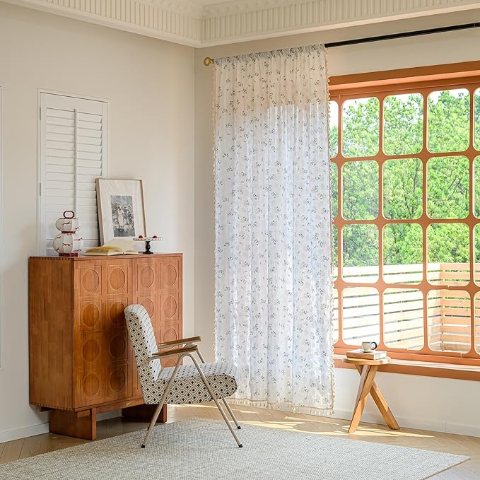 ENJOYBRIDAL Floral 63 Inch Curtains for Bedroom Living Room Drapes Boho Rod Pocket Semi Sheer Short Window Curtains 2 Panel Sets Farmhouse Light Filtering Vintage Patterned Window Treatments