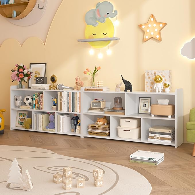 Book Shelf for Kids, 5 Cubes Storage Organizer Montessori Shelf, Wooden Kids Bookcase, Toy Storage Organizer for Children, White Toddler Bookshelf Cube Shelf for Kid’s Room, Classroom