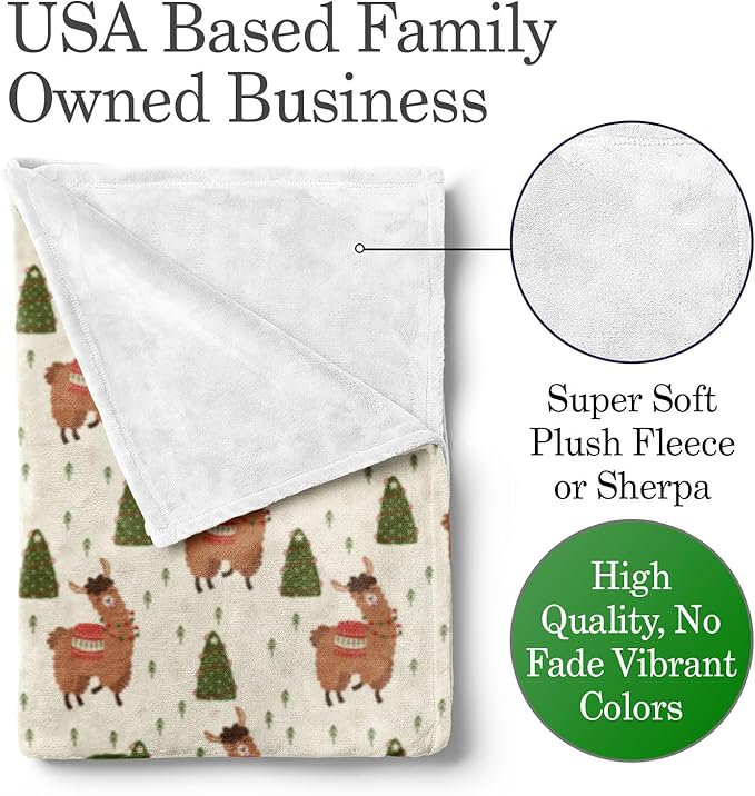 Personalized Holiday Llama Blanket - Ships Next Day, Printed in USA - Warm Fleece or Sherpa Sofa Throw for Christmas,Fun Christmas Décor - Customizable Family Throws (Sherpa 60x80)
