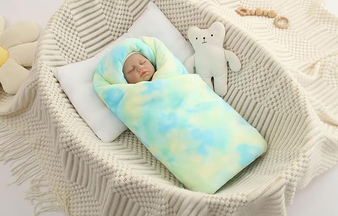 Flannel Baby Blanket Reversible Super Soft Blankets for Boys Girls Infant Newborn Sherpa Receiving Blankets for Crib Stroller Green Tie Dye 30" x 40"