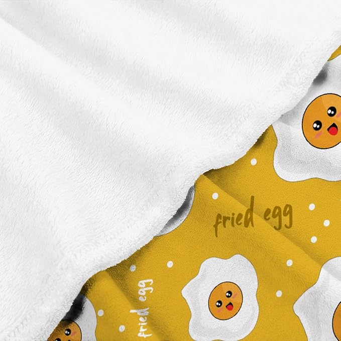Thuswarm Cute Fried Eggs Kawaii Omelette Flannel Throw Blanket Warm Cozy Soft Cartoon Food Print Blankets for Bed Couch Sofa Room Decoration Gifts 60”×50” Medium for Teen