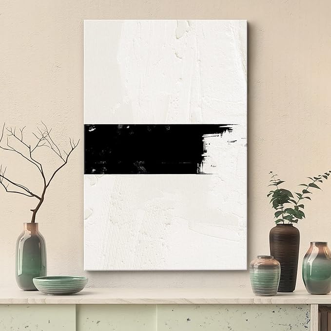 SIGNWIN Canvas Print Wall Art Geometric Black Stripe Tan Color Field Abstract Shapes Illustrations Minimalism Contemporary Nordic Relax/Calm Zen Decorative for Living Room, Bedroom, Office - 24"x36"