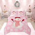 Feelyou Christmas Bedding Set Soft for Boys Girls, Snowman Pink Comforter Set Full Size Xmas Snowflakes Duvet Quilt Microfiber Winter Snow Bedroom Decor 3 Pcs with 2 Pillow Cases