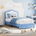 GarveeHome Twin Upholstered Bed Frame with Storage Drawer and Smart Led Headboard, Twin Size Platform Bed Frames for Kids, Wooden Slats Support, No Box Spring Needed, Easy Assembly, Blue