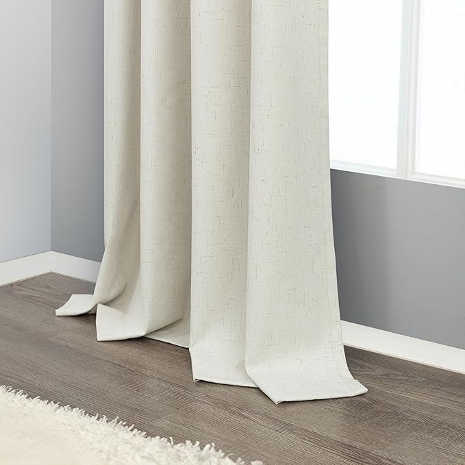 Extra Wide 70 Inch Blackout Curtains & Drapes 108 Inch Long 2 Panel for Sliding Glass Doors Modern Farmhouse Linen Blend Heavy Floor to Ceiling Large Window Bedroom Drape 70x108 Length Cream Off White