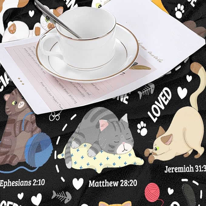 Cat Throw Blanket,Bible Verse Blanket, Christian Gifts, God Says I am Print Blankets, Meaningful Thoughtful Religious Gifts for Girls,Cat Lover Room Bed Decoration, 60"x80"