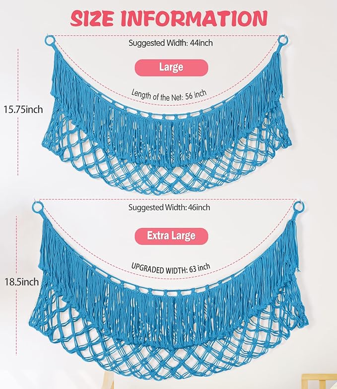 Stuffed Animal Hammock - Extra Large 63'' Long, Stuffed Animal Storage, stuffed animal Holder net, Toy Hammock Large, Toy Storage Hanging Organizer - Peacock blue