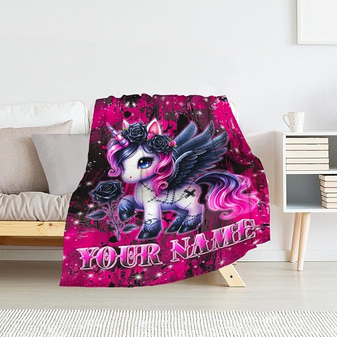 Custom Unicorn Blanket - Personalized 50" x 60" Cute Girls Throw Blankets Gifts for Teens - Cozy Soft Throw for Couch, Bed