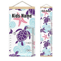 Personalized Kids Name Growth Chart Ruler for Wall Wood Frame Height Measure Chart 13.4x56 in Linen Hanging Height Growth Chart Sea Turtle Starfish Coral Kids Room Decor