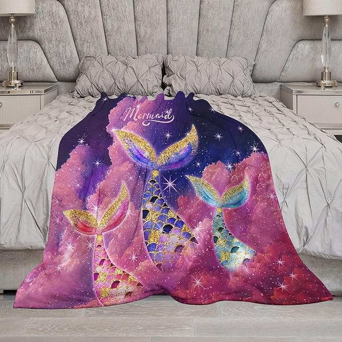 Mermaid Blanket Pink Mermaid Gifts for Girls Boys Woman Kids Lover Throw Blankets Soft Blanket Warm Fleece Flannel Plush Blankets for Bed Sofa Couch 50"x60"