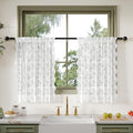 Anmao Vintage Lace Kitchen Curtains 36 Inches Long 2 Panels, Romantic Semi Sheer Floral Over Sink Lacy Cafe Curtain, Elegant Window Short Small Drapes, 55W x 36L, Pure White