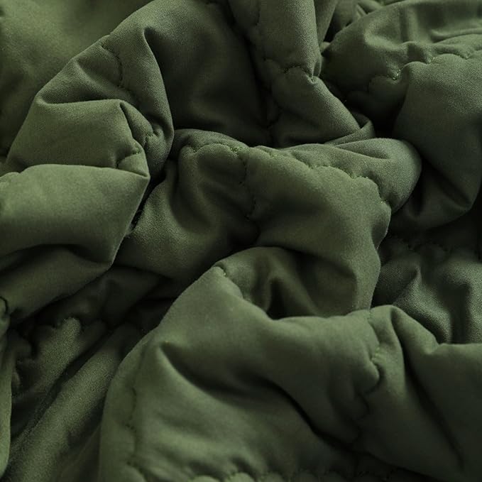 FLXXIE Machine Washable Microfiber Down Alternative Oversized Toddler Comforter, Super Soft and Lightweight Kids Crib Quilted Blanket for Stroller, Travel, 43x60 Inches, Olive