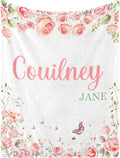 Ship Next Day, Personalized Baby Blanket for Girls- Printed in USA, Custom Baby Blankets with Name Floral Rose Blanket for Infant Newborn Shower(Rose)