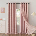 MYSKY HOME Pink Curtains for Bedroom 90 Inches Long Living Room Curtain with Pink Pom Pom Sheer for Dining Room Grommet Double Layer Nursery Curtain Drapes Room Darkening Window Panels 52 Wide