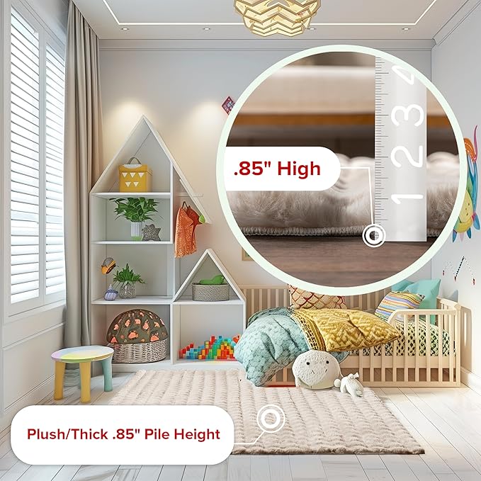 nuLOOM Jeni Beige, 3' x 5', Solid Faux Rabbit, Fluffy and Cozy, High Traffic, Stain Resistant, Easy Clean, Durable Washable Area Rug for Bedroom, Living Room, Dining, Den, Foyer, Entryway