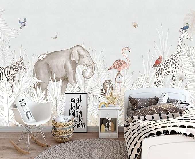 Elephant Zebra Animal Nursery Wallpaper Wall Mural 178" x 117"