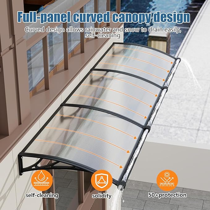 32''*40'' Window and Door Exterior, UV/Rain/Snow/Sunlight Protection Sheet,UPF 50+ Polycarbonate Overhang Canopy,House Overdoor Awnings for Door Entrance Outside/Patio/Porch/Deck