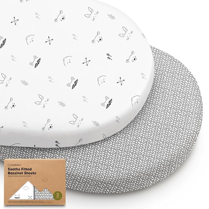 2-Pack Organic Bassinet Sheets for Girls, Boys - 100% Cotton Bassinet Mattress Sheets Compatible with Halo Bassinest Swivel Sleeper, Graco, Baby Delight, Chicco, Unisex Fitted Bassinet Sheets (Nordic)
