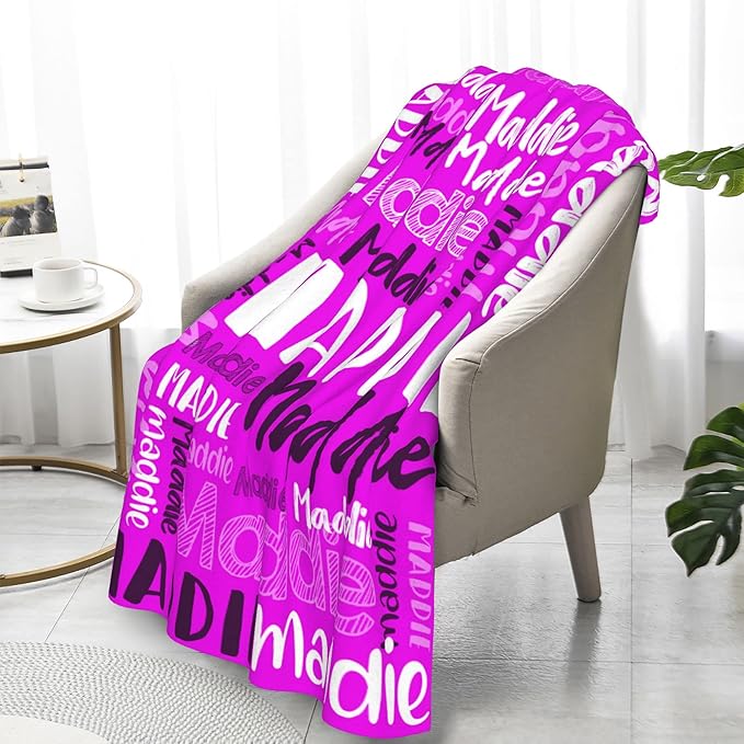 Dr.TOUGH Personalized Blankets with Name Customized Baby Blankets for Girls Boys Adults Monogrammed Blankets and Throws Christmas Birthday Mothers Fathers Valentines Day Gift (Magenta,60''×80'')