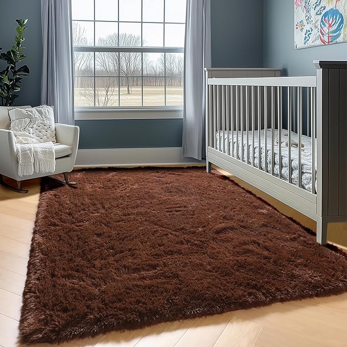 ONASAR Brown Area Rugs for Bedroom Living Room, Washable Fluffy 4x6 Indoor Bedside Floor Throw Rug, Soft Plush Shaggy Carpet for Nursery Kids Girls Boys Teen Dorm Home Office Decor Aesthetic