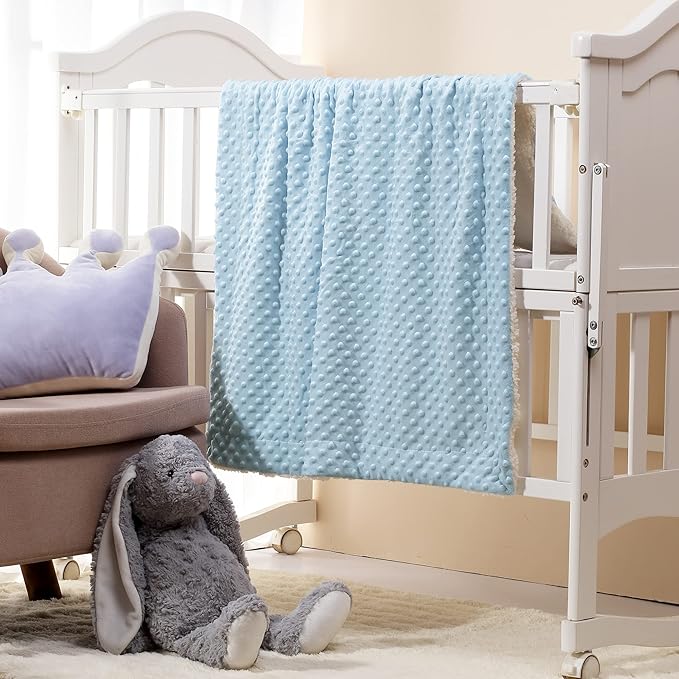 CREVENT Cozy Soft Warm Sherpa Baby Blanket for Infant Toddler's Crib Cot Stroller Gifts for Baby Boys All Season Use (30"X40" Blue dot)