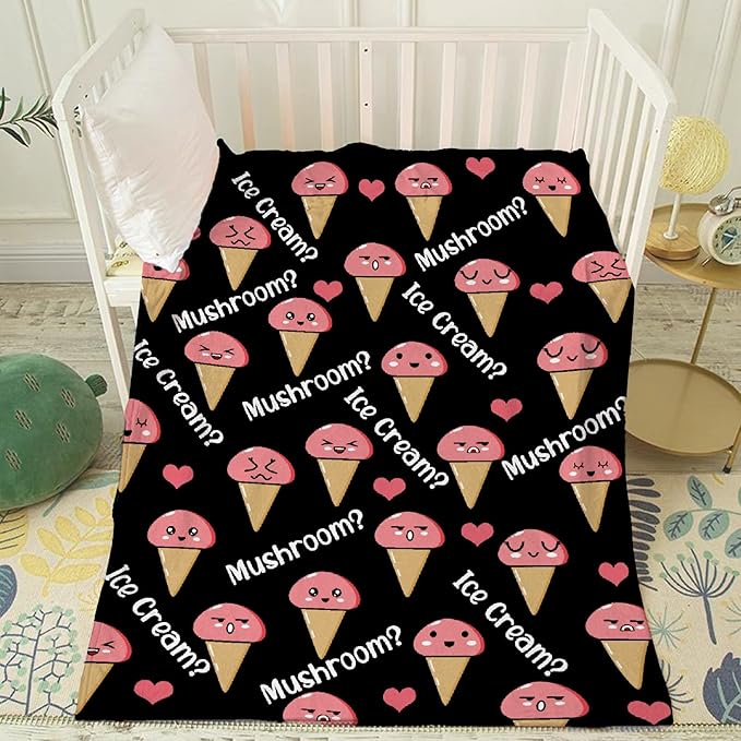 Thuswarm Mushroom Or Ice Cream Flannel Throw Blanket Warm Cozy Soft Funny Print Blankets for Bed Couch Sofa Room Decoration Gifts 40"×30" XSmall for Pets