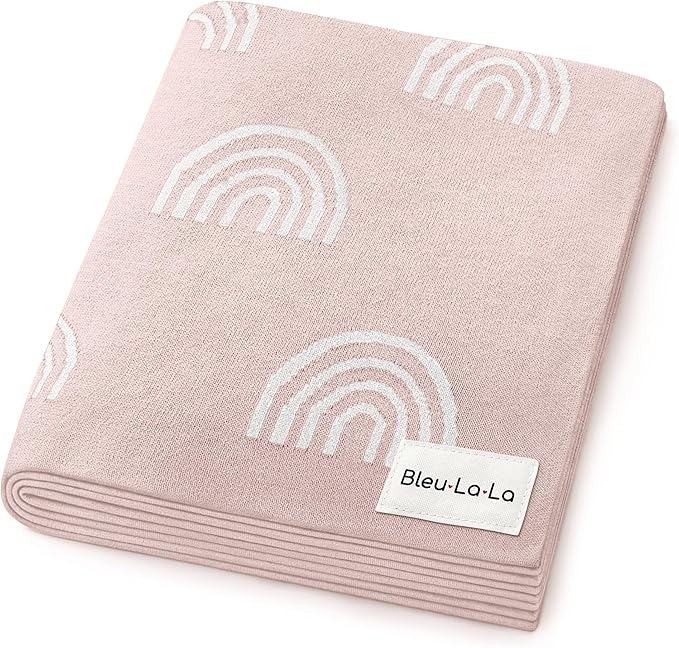 Knit Baby Swaddle Blanket for Girls - 100% Cotton Buttery Soft Cozy Receiving Swaddle Stroller Blanket for Shower Gift Registry for Newborns, Infants, Toddlers (Rainbow - Pink)