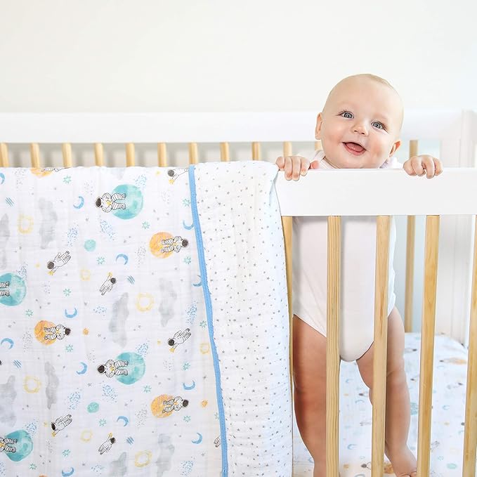 aden + anais Essentials Dream Blanket, Muslin Baby Blankets for Girls & Boys, Ideal Lightweight Newborn Nursery & Crib Blanket, Unisex Toddler & Infant Bedding, Shower & Registry Gift, Space Explorers