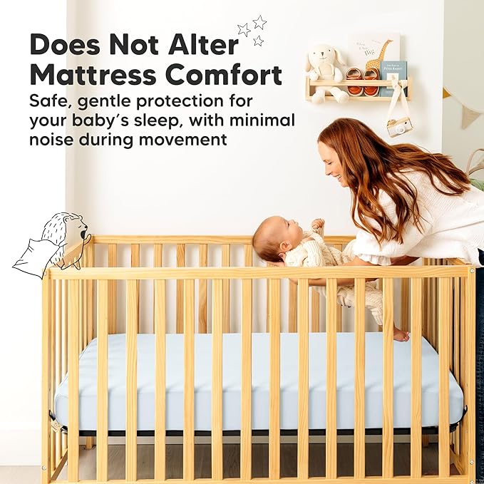 Waterproof Crib Mattress Protector Cover Fitted - 2-Pack Quiet Baby Crib Mattress Pad Sheets, 52" x 28" Soft Quilted Cotton Baby Sheet, Machine Washable, Easy Fit, Durable (Glacier/Quin)