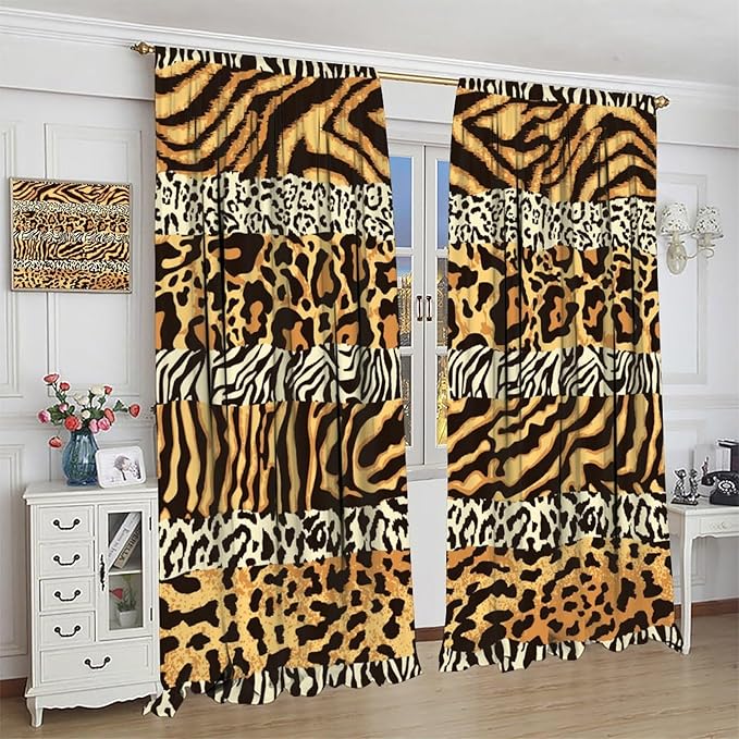 Leopard Print Blackout Curtains, Wild Animals Print African Tropical Skins Window Treatments for Bedroom Living Room 42" W X 54" L