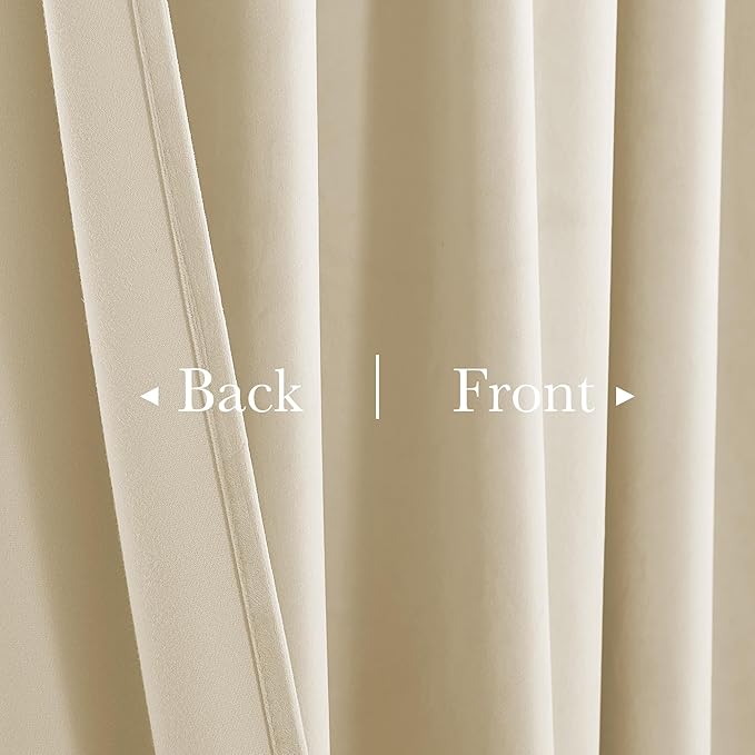 StangH Beige Velvet Curtains 94 inches Long Back Tab Soft Thermal Insulated Light Filtering Window Drapes Privacy Home Decor for Bedroom Living Room, W52 x L94, 2 Panels