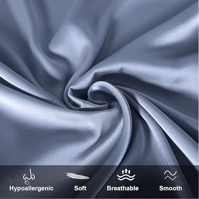 Mulberry Silk Pillowcase for Hair and Skin,Standard Size Cooling Silk Pillow Case with Hidden Zipper,Allergen Proof Dual Sides Soft Breathable Smooth Silk Pillow Cover for Women(Standard,Grayish Blue)