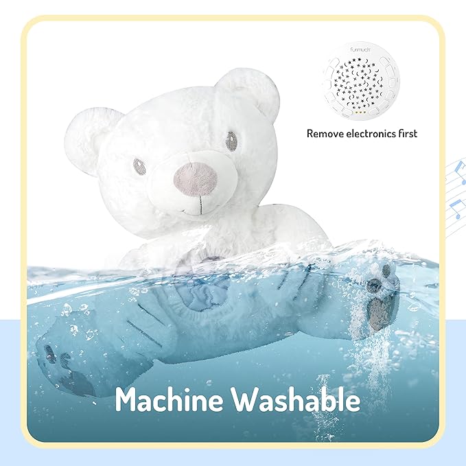 BELLOCHIDDO Baby Sleep Soother, Mom's Heartbeat Lullabies Soothing Sounds White Noise Machine, Auto-Off Timer Night Light Projector, Unique Gifts for Babies, Stuffed Animal Toys (Polar Bear)