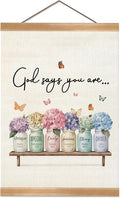 God Says You Are Wall Art Poster,Positive Christian Bible Verse Linen Canvas Hanging Poster,Inspirational Religious Wall Decor for Graduation,Birthday Gift,Bedroom, or Church 12x16 In (God-says)