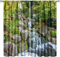 Forest Waterfall Blackout Curtains, Natural Landscape Forest Trees Waterfall Scenery PrintWindow Drapes, for Living Room Bedroom 55" W X 63" L