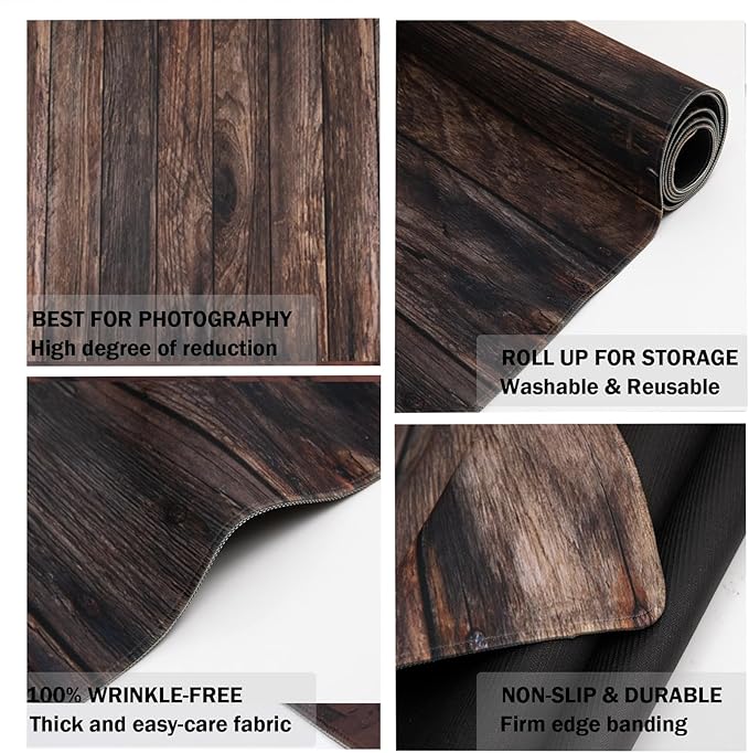 Kate Dark Brown Wood Texture Floor Drop Backdrop Photography Floor Mat Rubber Flooring Mat for Photo Studio Prop Background 5x4ft