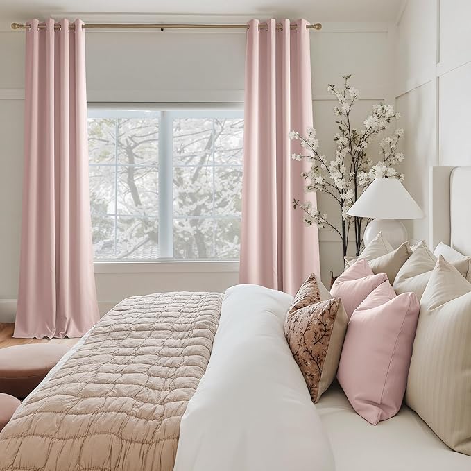 NICETOWN Blush Pink Room Darkening Curtains 90 Inches Long 2 Panels for Girls Room, Bedroom, Nursery Thermal Insulated Blackout Drapes Solid Grommet Noise Reducing Window Curtains, W40